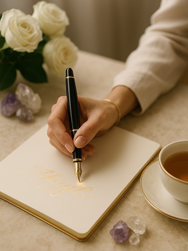 Kobieta notująca swoje złote myśli